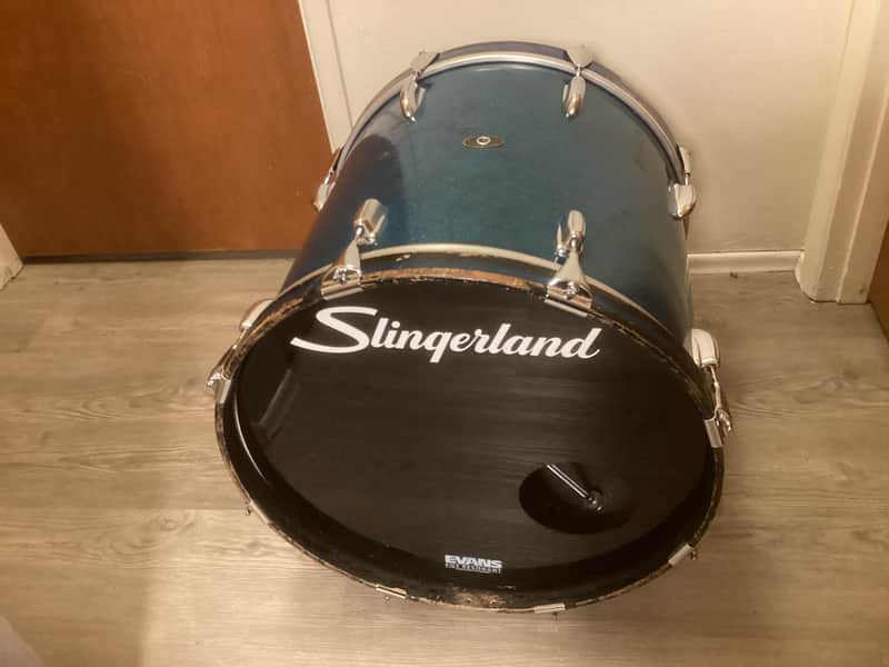 Slingerland 18x20 Bass Drum - Blue Sparkle - converted combo drum - made in Chicago - 1950s 50s vintage image 1