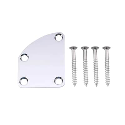 Chrome 4 Bolt Contoured Off-set New Neck Plate for Strat Tele Delux Style guitars image 2