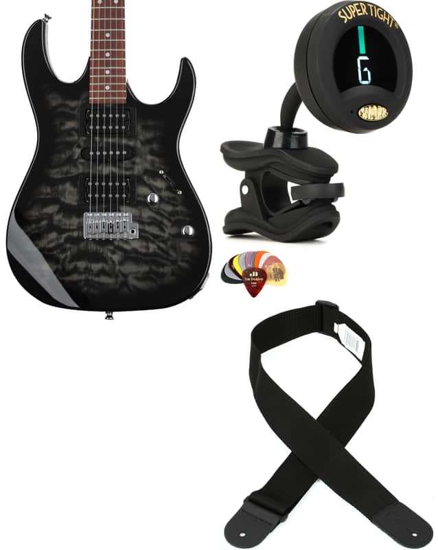 Ibanez Gio GRX70QA Electric Guitar - Transparent Black Sunburst Bundle with Snark ST-8 Super Tight Chromatic Tuner... (4 Items) image 1