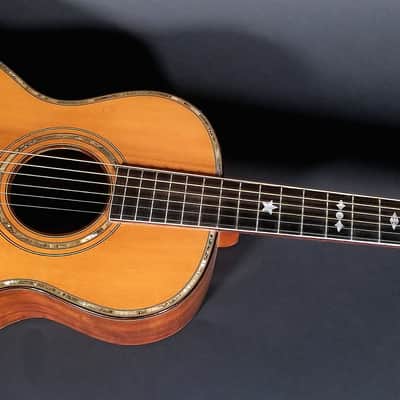 Dazzling 1927 Harmony Supertone Artist parlor guitar, rare 14” body, all orig, koa, orig case. image 2