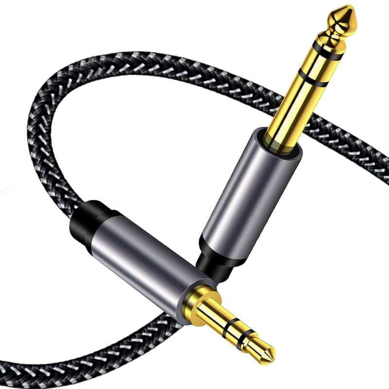 6.35mm 1/4" Male to 3.5mm 1/8" Male 10M: Zinc Alloy Case Double Layer Shielded Nylon Braid High Sound Quality 3.5mm TRS to 6.35mm Audio Cable image 1