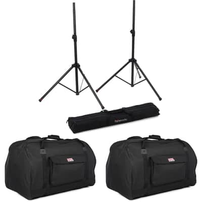 Gator PA Speaker Stand and Speaker Bag Pack - with 15 Inch Speaker Bags image 1