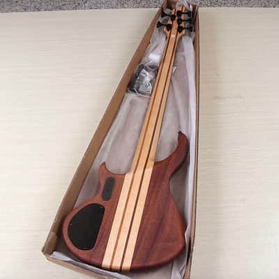Custom 5 String Electric Bass, Burl Wood Top Okoume Body, Maple Neck Through, 24 Frets Fingerboard image 3