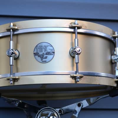 HHG drums 14x5.25 Handmade Brass With Solid Brass Bespoke Hoops 2022 Satin Lacquer image 11