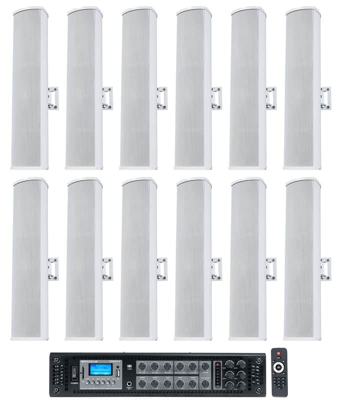 Rockville RCS650-6 70v Commercial Amplifier Amp + (12) White Line Array Speakers image 1