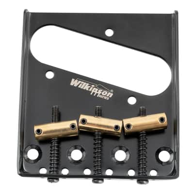 Wilkinson M Series 54mm Vintage “Ashtray” Tele Bridge — 3 Compensated Brass Saddles, Top-Load & String-Through - Black image 1