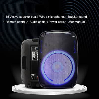 Portable 15-Inch PA Speaker System DJ Amplified Loud Speaker with Stand Bluetooth/USB/SD Card Reader/FM Radio/Remote Control/LED Light, Good for Churches, Bands, Parties image 2
