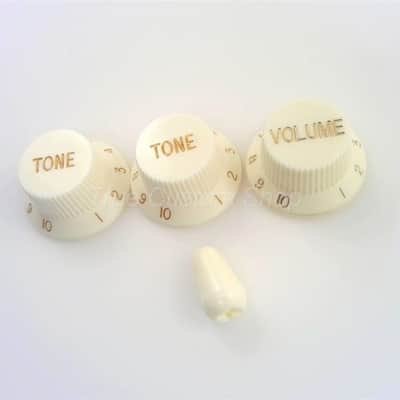 True Custom Shop® Parchment Tone Tone Volume Knobs & Switch Tip Set for Fender Stratocaster image 1