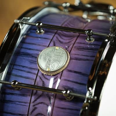 HHG Drums 14x7 Contoured White Ash Stave Snare Drum, Purple Burst High Gloss Lacquer image 9