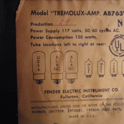 Fender Tremolux 2-Channel 35-Watt 2x10" Piggyback Guitar Amp 1963 - 1965 - Black Panel image 12