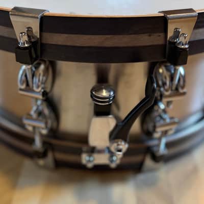 Ayotte-Keplinger 5.5x14 Stainless Steel Snare Drum with Wood Hoops image 3