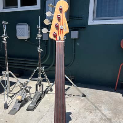 Immagine Fender PBAC-100FL Electric-Acoustic Fretless Precision Bass MIJ 1992 - 1994 - Vintage Natural - 10