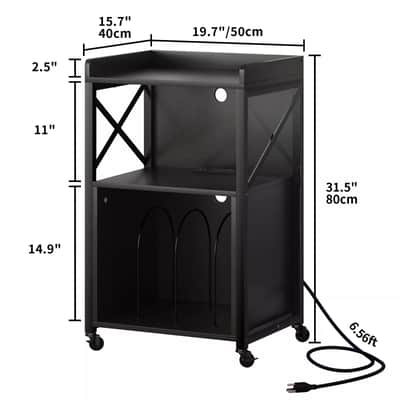 Record Player Stand w/ LED Lights & Charging Station – Holds 120 Vinyl Albums | Turntable Storage Cabinet image 2