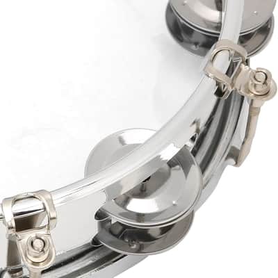 8in Tambourine Adjustable Tone Hand Drum Hand Held Percussion Educational Musical Instrument Cymbal Bells Double Row Jingle Bells with Drum Key(Transparent) image 2