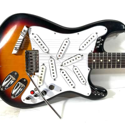 Awesomesauceguitars weirdo 14 string drone guitar with 8 pickups strat partscaster experimental noise guitar The Hot Mess 2025 - Sunburst image 1