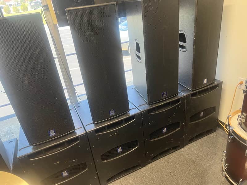 dB Technologies (4) F212 F/R Full Range Powered Speaker Tops & (4) 18D Powered Subs image 1
