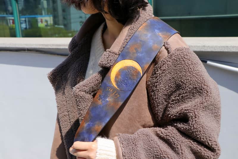 burnyblack custom bass,guitar strap - moon 3 brown/darknavy image 1