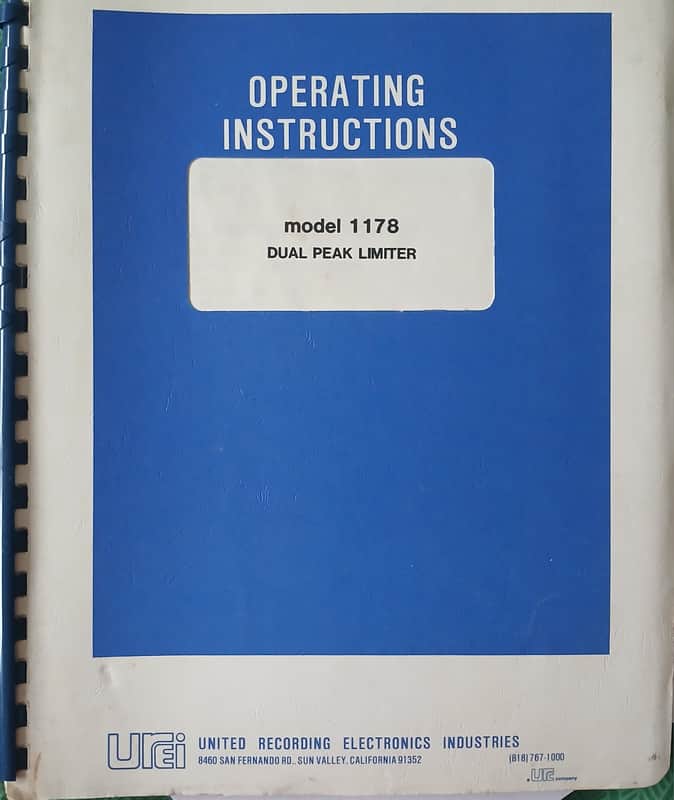 Operating Manual for Urei 1178 Dual Peak Limiter 1988 image 1