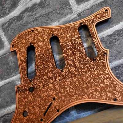 Wood Pickguard for Stratocaster HSS and SSS Laser engraved Real Cherrywood with Unique Artwork image 2