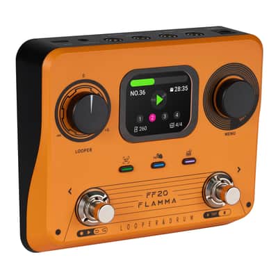 FLAMMA FF20 Looper Pedal Drum Machine Drum Looper Guitar Pedal with Screen 300 Min Recording 220 Drum Grooves 100 Loop Slots Time Stretch Auto Record USB & Headphone Out for Guitar and Bass Orange image 1
