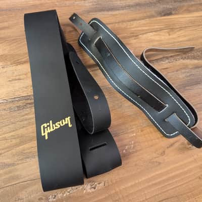 Gibson Guitar Strap Lot Of 2 Different Brands USA Black Leather EXCELLENT image 1