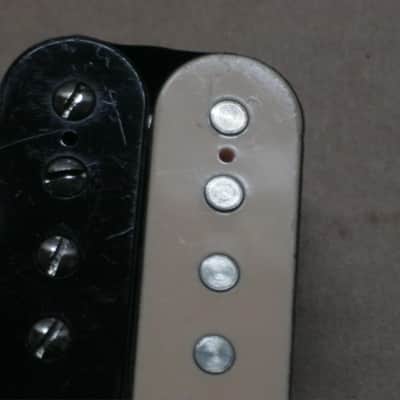 litely reliced player's wear StewMac Neck Humbucker Reverse Zebra (screws on black/flat poles on creme) 8.42k, Alnico 5, 50mm pole spacing, item # 101549 2000s-2010s, +screws/springs (orig 4 conductor wire shortened & 2 conductor wire added, Now 2 con) image 15