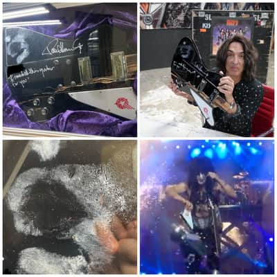 KISS Paul Stanley Makeup Imprint Stage Used/Smashed Guitar 2014 Signed image 8