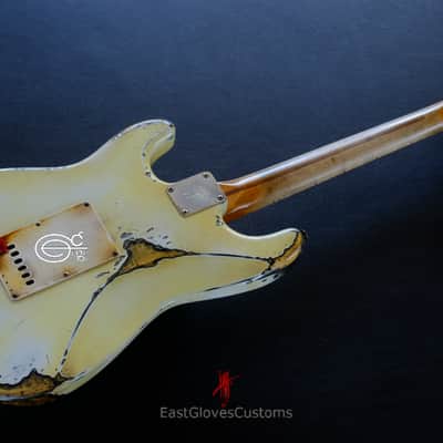 Squier Stratocaster Vintage White HSS Made in USA Aged Relic by East Gloves Customs (RARE) image 17