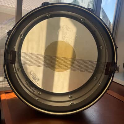 Ludwig L-404 Acrolite 5x14" 8-Lug Aluminum Snare Drum with Rounded Blue/Olive Badge 1979 - 1993 - Gray image 4
