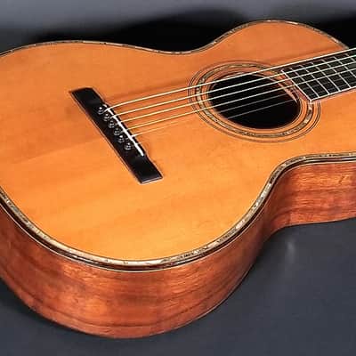 Dazzling 1927 Harmony Supertone Artist parlor guitar, rare 14” body, all orig, koa, orig case. image 9