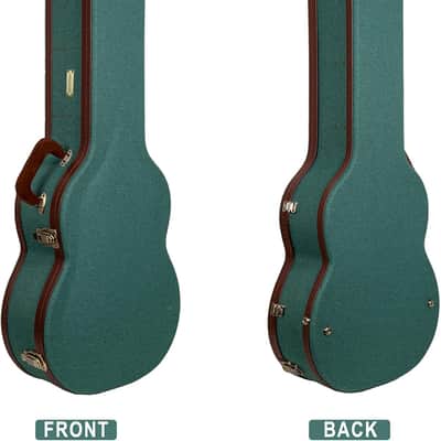 Crossrock Master Series-Wooden OM/Martin 000-14 Fret Acoustic Guitar Case- Security Lock, Genuine Leather Handle, Reinforced Hardware, Metal Feet, Storage Space- Malachite Blue Tweed image 2