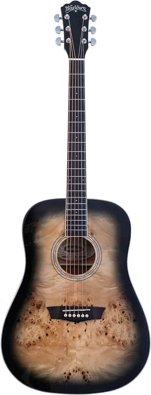 Washburn Deep Forest Burl 6 String Acoustic Guitar, Right, Black Fade (DFBDB) image 1