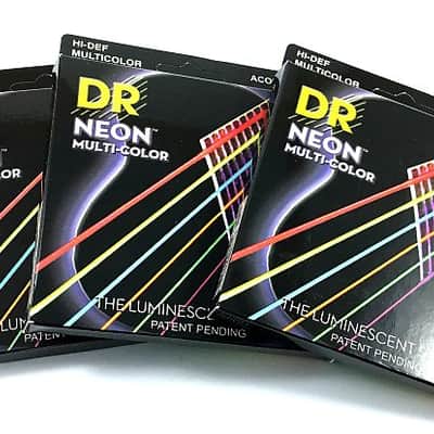 DR Guitar Strings 3 Pack Acoustic Neon Multicolor Lite 10-48 Luminescent