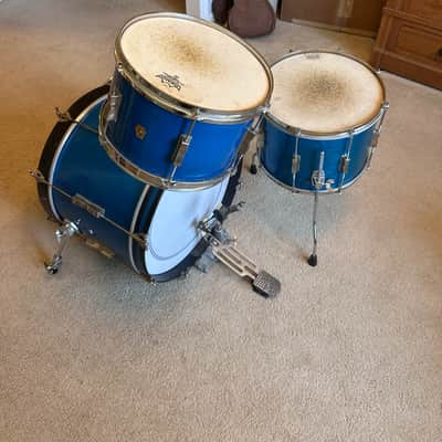 1960s Ludwig Downbeat Blue sparkle Drum Set 20x14" 12x8" 15x12" Converted Concert Tom image 4