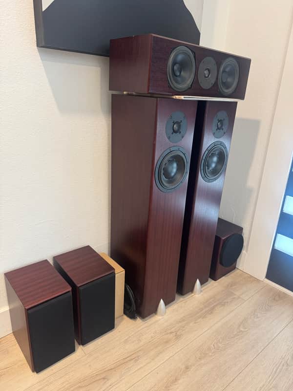 Totem Acoustic Forest Loudspeakers, Mite bookshelf and center channel and Dreamcatcher Subwoofer! image 1