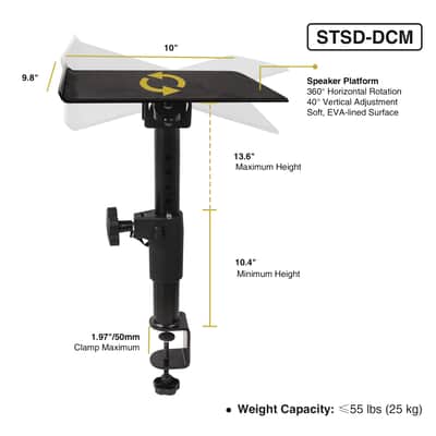 STSD-DCM-PAIR | 2-Pack Desktop Clamp-On Studio Monitor Speaker Stands with Horizontal/Vertical Speaker Orientation image 5