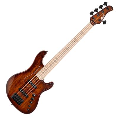Cort GB-Fusion 5 Antique Brown Burst 5 String Jazz Bass 34" Spalted Maple Luminous Side Dots image 1