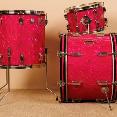 1960s Duplex Tonecraft Pink Satin Flame Drumset image 14