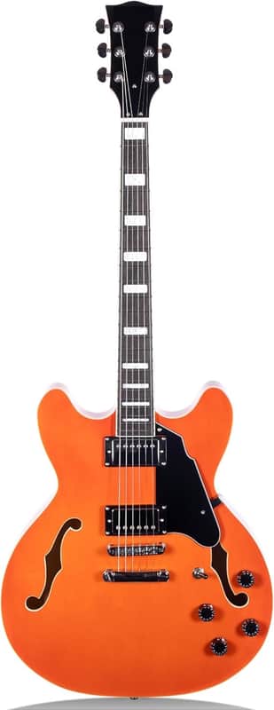 Semi-Hollow Body Electric Guitar Jazz Guitar with F-Hole,Maple neck,humbucker Pickups(Orange) image 1
