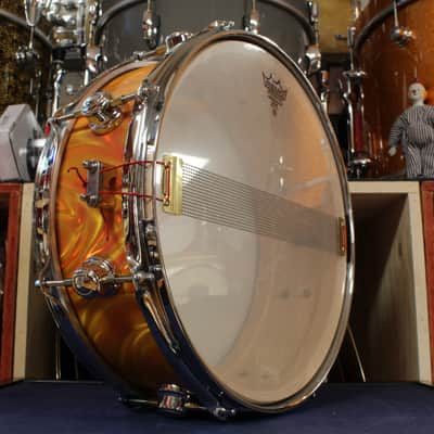 Montineri Custom Drums 5x14 Snare Drum in Orange Satin Flame image 5