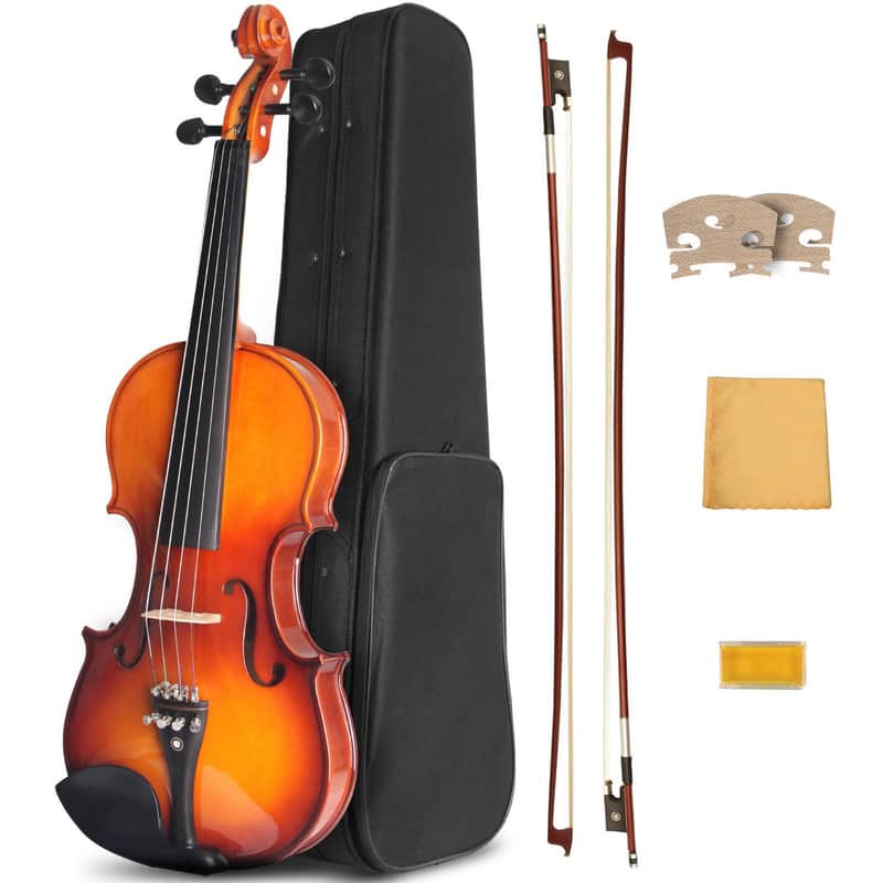 Ceciliec Acoustic Violin, 4/4 Full Size Solidwood Starter Violin Fiddle Kit for Beginners Students Adults, Violin Case, 2 Bows, Bridge- Stringed Musical Instruments image 1