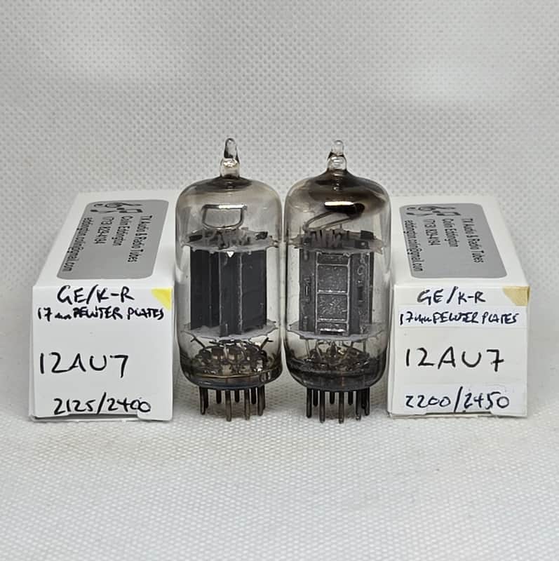 GE / Ken-Rad 12AU7 Long Pewter Plates Matched Pair NOS ECC82 12AU7A image 1