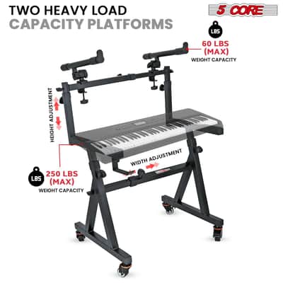 5 CORE Keyboard Stand 2 Tier Z Style Adjustable Electric Piano Riser Foldable & Sturdy Lift Holder With Secure Strap Mount For 54 88 Key Instruments W image 4