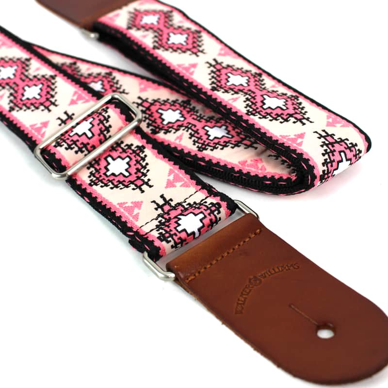 Walker & Williams H-35 Vintage Series Pink & White Southwest Diamond Design With Thick Leather Ends image 1