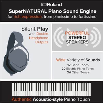 Roland FP-30X Digital Piano with Built-in Powerful Amplifier and Stereo Speakers. Rich Tone Authentic Ivory 88-Note PHA-4 Keyboard for unrivalled Acoustic Feel Sound. (FP-30X-BK), Black image 9