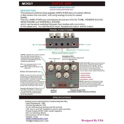 Mosky Super AMP 4 AMP's IN ONE Speaker Simulation Guitar Effect Pedal XLR AUX IN image 8