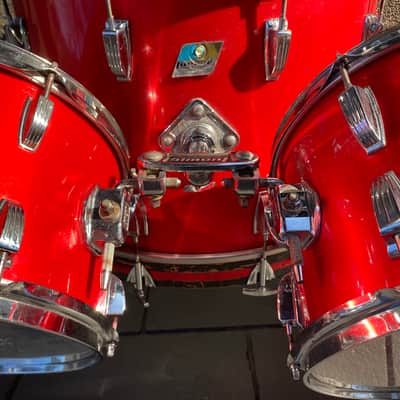 Huge Sounding Ludwig Blue & Olive Badge 6-Piece 1970’s Drum Set - Cherry Red image 3