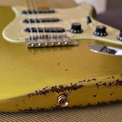 American Fender Stratocaster Relic Custom Vintage Gold Chartreuse Sparkle Texas Specials image 10