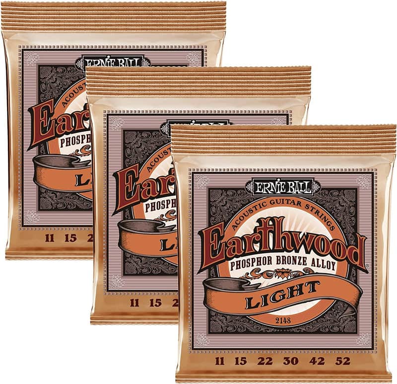 Ernie Ball Earthwood Light Phosphor Bronze Acoustic Guitar Strings 3-pack, 11-52 Gauge (P03448) image 1