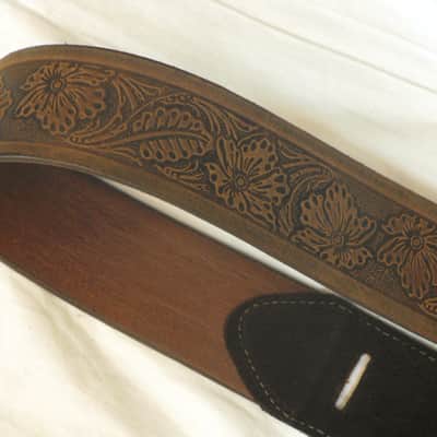 LM Brown worn leather paisley patterned guitar strap - NEW WBF-22 BR - Flowers image 2
